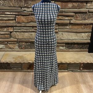 ESCVDO Pacifico Maxi Dress Handmade Knit Blue and White Cotton